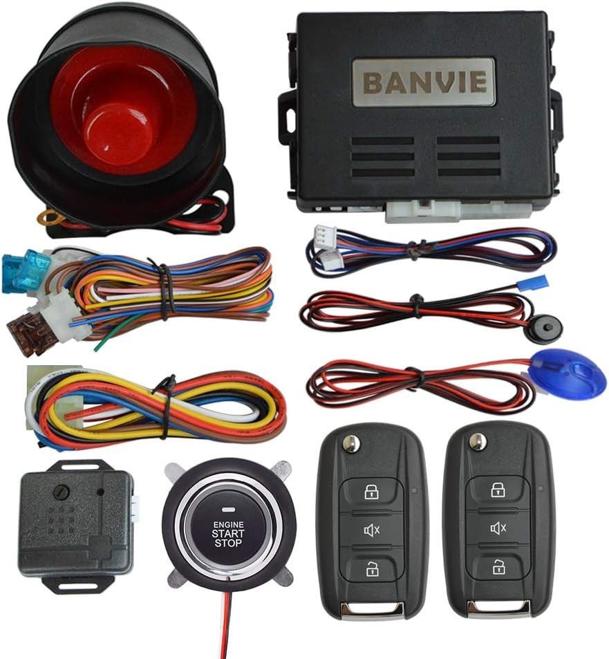Car Alarm System with Remote Start kit & Push to Engine Start Stop Button