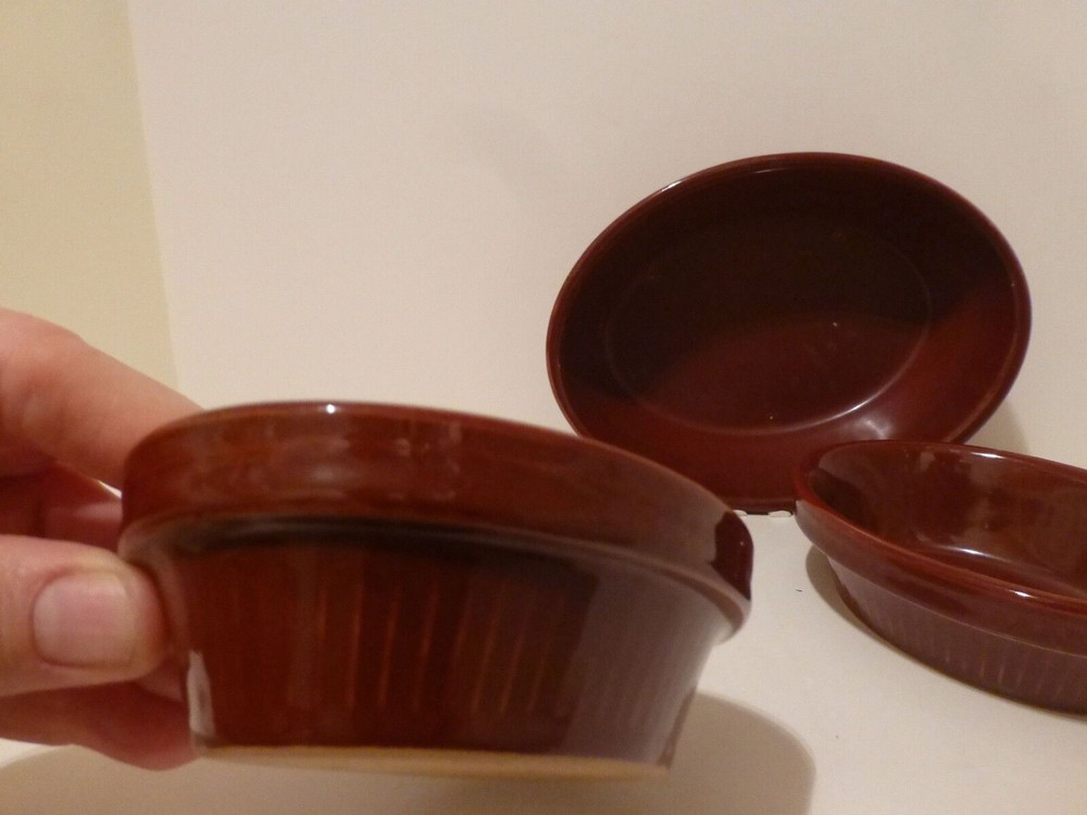 Brown Stoneware (3) Baking Custard Ramekin Dishes England (S5