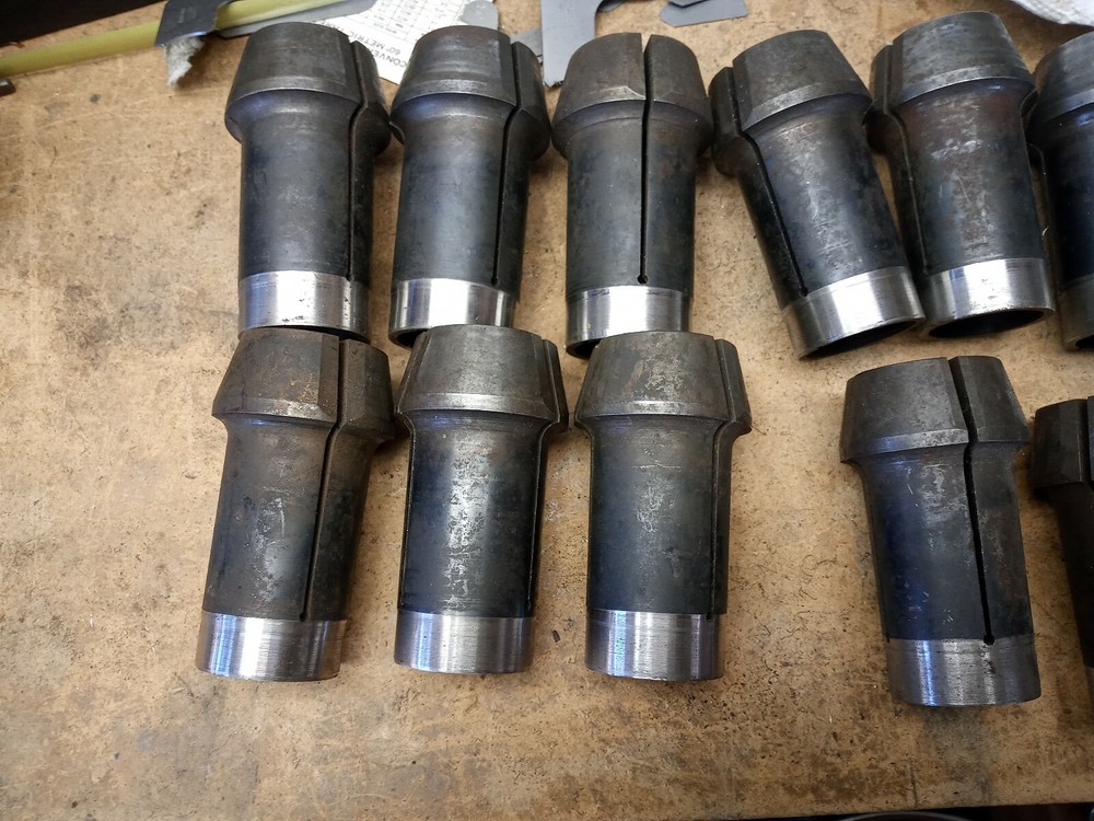 13 Hardinge collets, square, hex with chuck and ect NO THREADS (SEE DESCRIPTION)