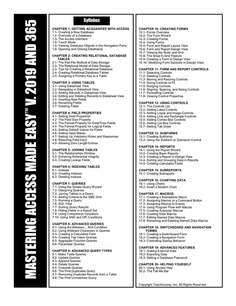 MICROSOFT ACCESS 2019 DELUXE Training Tutorial Course with Quick Reference Guide