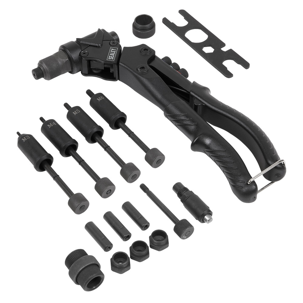 Sealey Blind Nut & Stud Riveting Kit With Rubber Grip Handle Black AK396