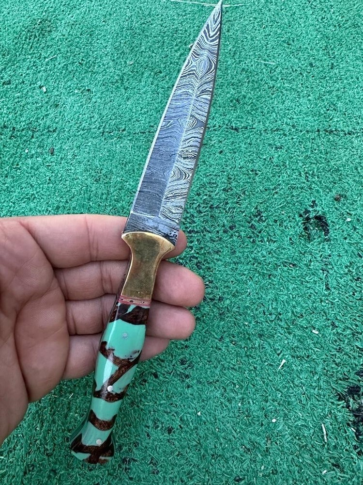 DAMASCUS DAGGER KNIFE HUNTING Double Edged Fixed Blade Knife Survival Throwing