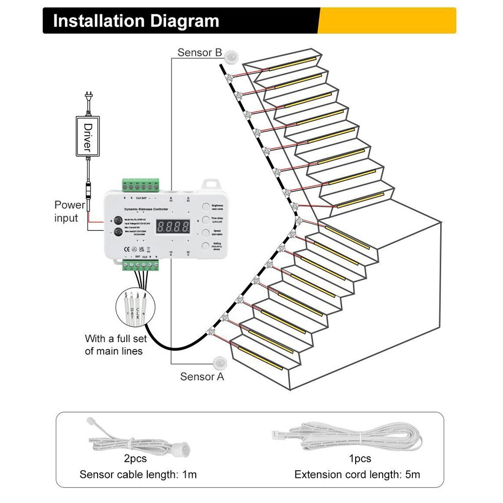 Intelligent Motion Induction Stair Light Smart Controller 16 Steps Install