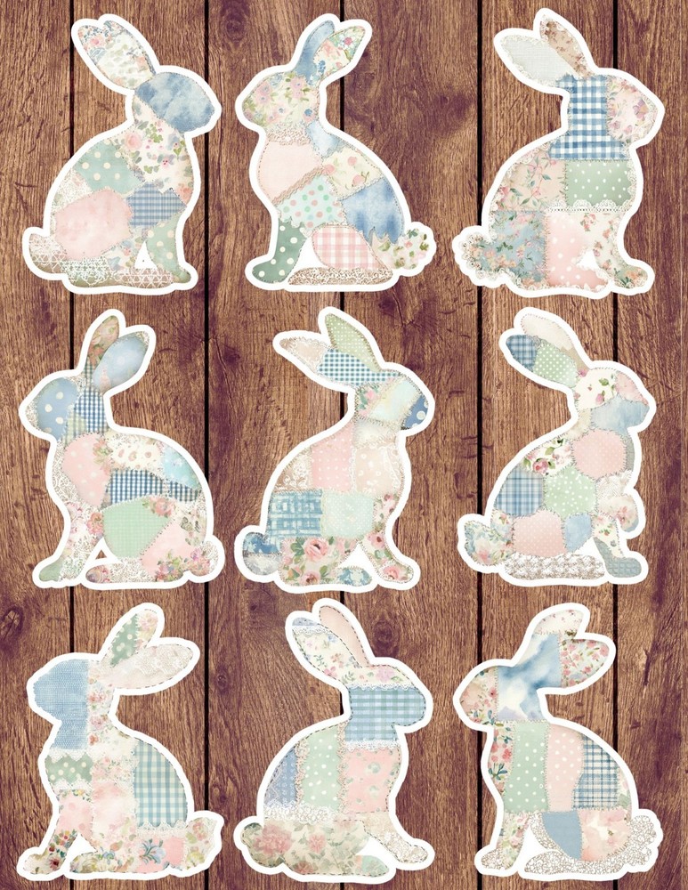 Patchwork Easter Bunny Cut  Vinyl Stickers Set Scrapbooking Laptop Waterbottle