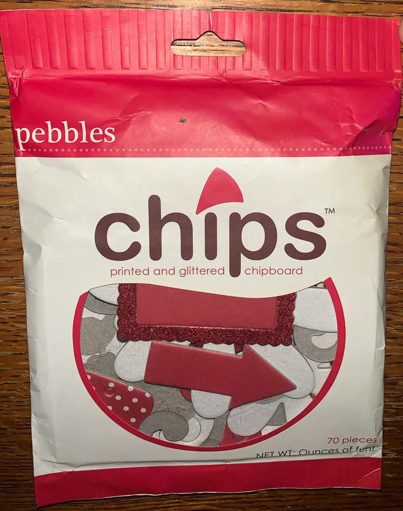 Pebbles Chips Printed & Glittered Red White Chipboard Alphabet 70 Pcs Scrapbook