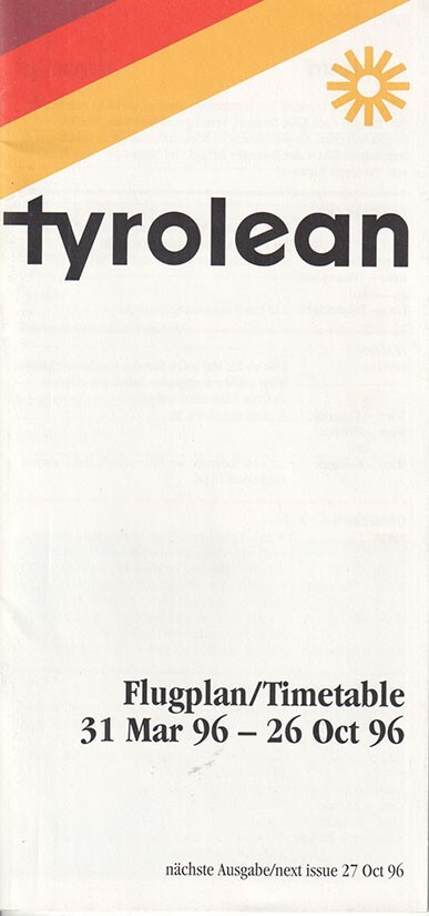 Tyrolean Airways timetable 1996/03/31