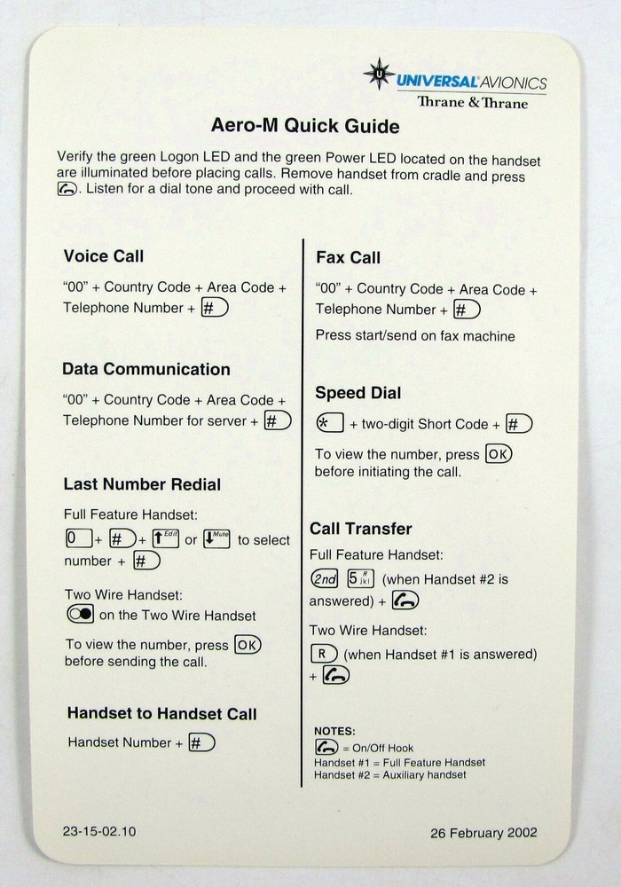 Universal Avionics TT-3000 Aero-M User Manual with Quick Guide NOS 2002