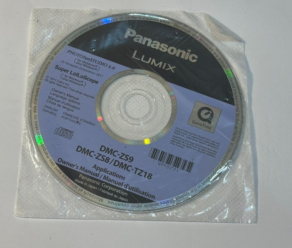 Panasonic DMC-ZS8 ZS9 Software Application Disc + Digital Manual