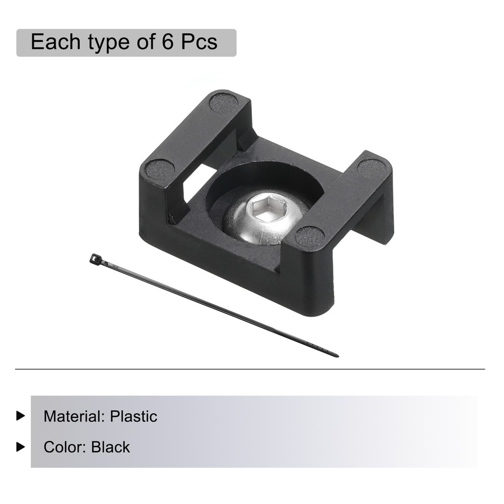 6Pcs Cable Zip Tie Base 6mm Hole with Fixed Blocks, Nylon Ties Black
