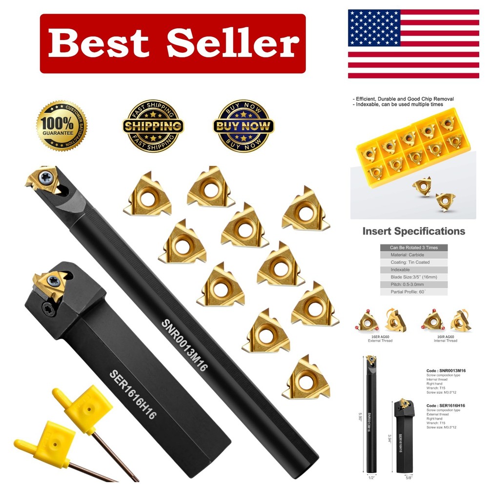 Precision Metal Lathe Tool Set: Threading Holders & 10 Indexable Carbide Inserts