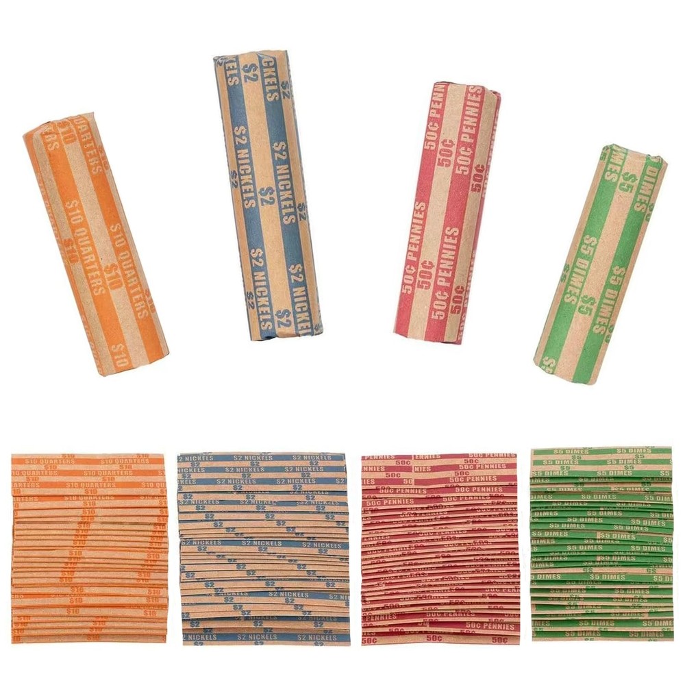 Coin Wrappers 100 Assorted, Flat Rolls Wrappers, Including 100 Assorted