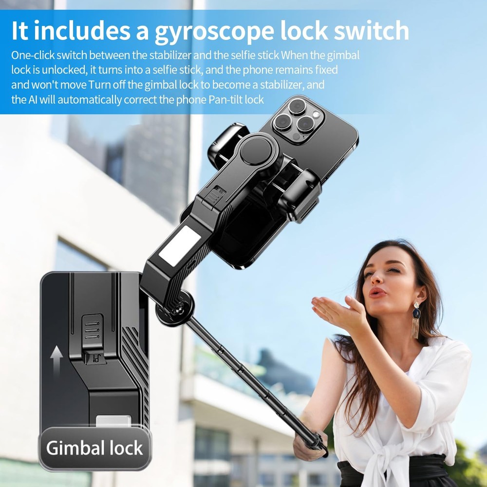 Smartphone Gimbal Stabilizer, 360° Rotation Single Axis Stabilizer with Light...