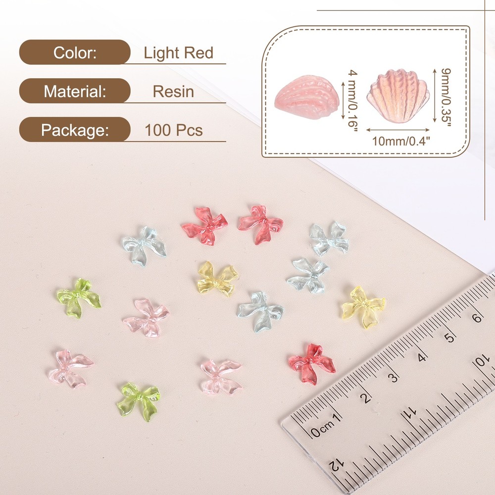 100 Pcs Shell Resin Charm, Cute Resin Shell Embellishments, Light Red