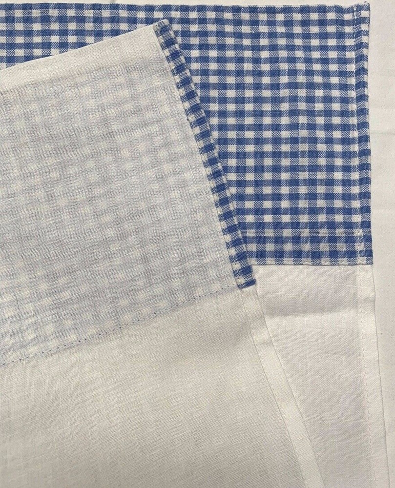 Baby Bed Crib Top Sheet Blue Gingham Checked Border White Sheet NWT