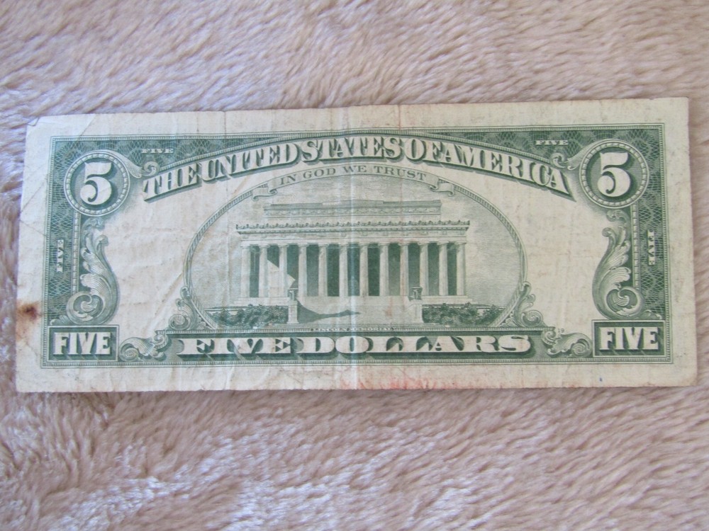 1963 $5 bill offcut with printing error