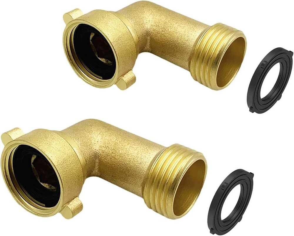2 Pack Brass Garden Hose Elbow Connector, 90 Degree Solid Extender Hose...