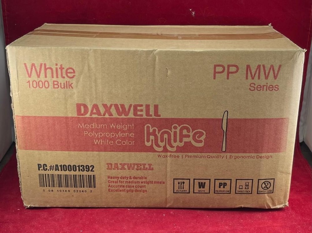 1,000 White Plastic Knives, Medium Weight Polypropylene
