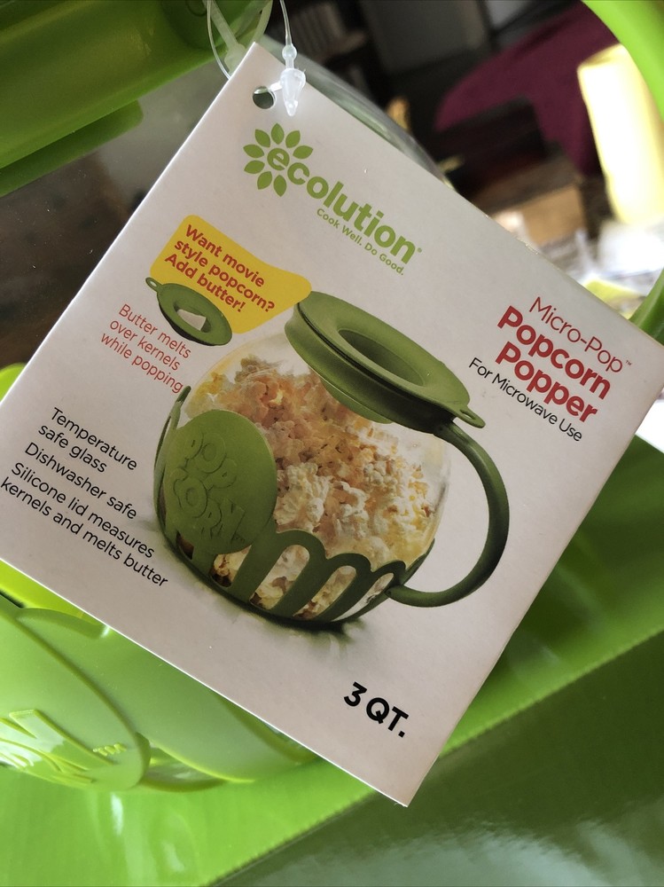 Ecolution Micro-Pop Microwave Popcorn Popper Avocado Green Unused