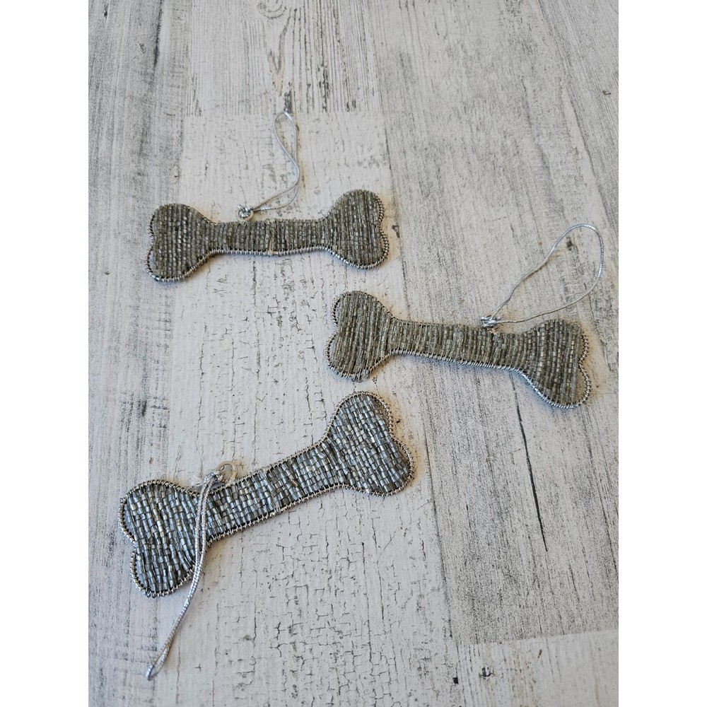 Beaded bone ornament set vintage Xmas tree