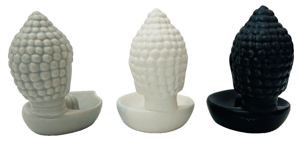 3 Ceramic Buddha Figures Incense Burner Holders
