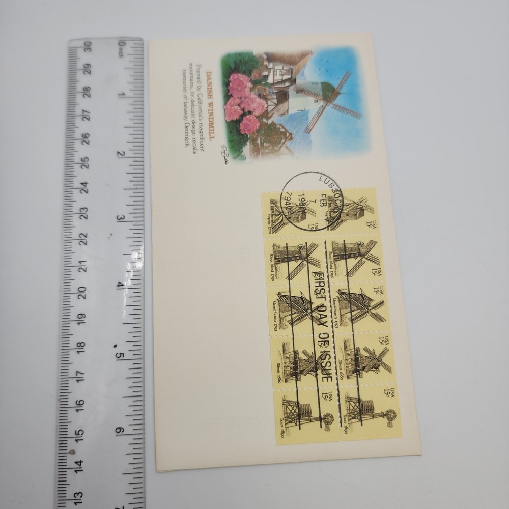 First Day Issue Stamp Windmill Cape Cod Danish Lubbock TX 1980 Collectible