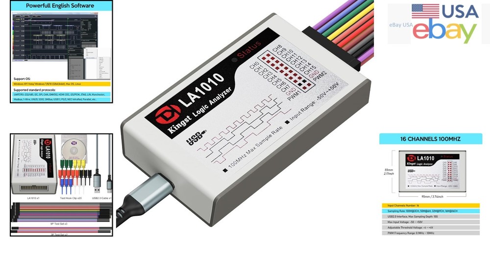 Portable 16-Input Logic Analyzer with Real-Time Signal Visualization Software