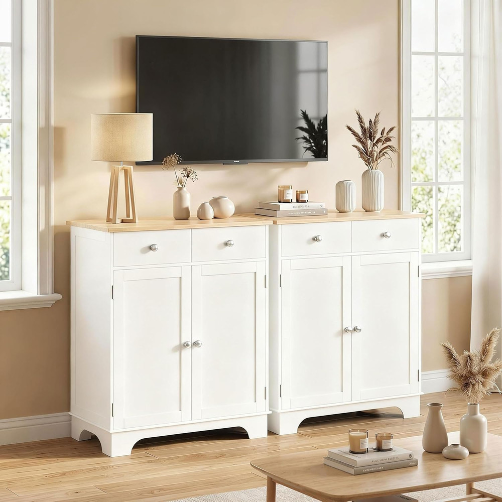 Sideboard Buffet Cabinet with Solid Wood Countertop, Modern Kitchen Storage Cabi