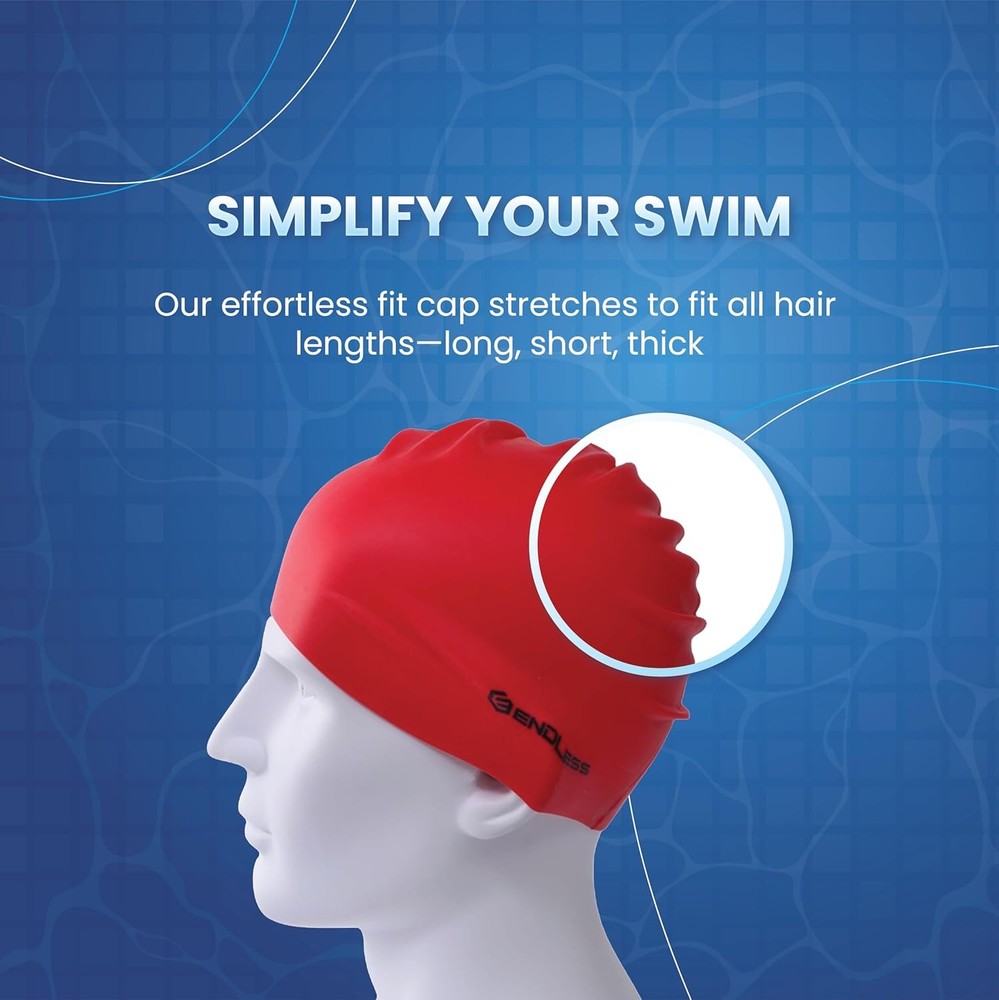Endless EL1019 Classic Comfortable Plain Silicon Swimming Cap | Red