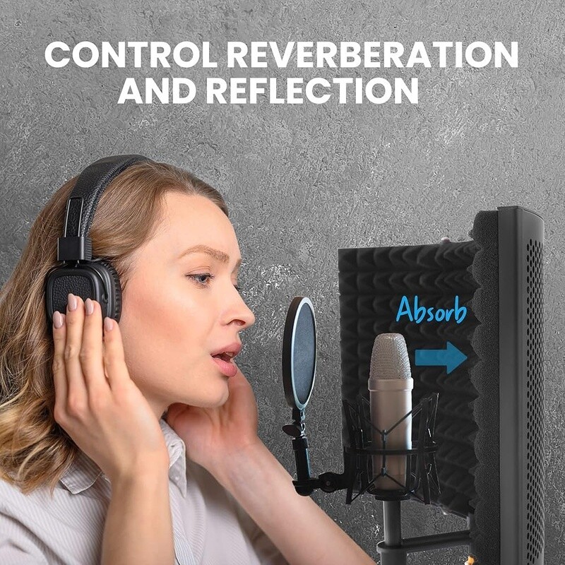 Microphone Isolation Shield Acoustic Vocal Dampening Filter 3 Panel Sound Booth