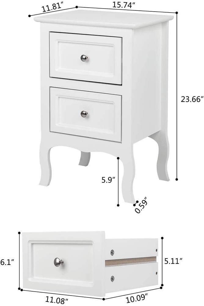 2Pcs Nightstand End Table with 2-Drawer Wood Simple Modern Sofa Couch Side Table