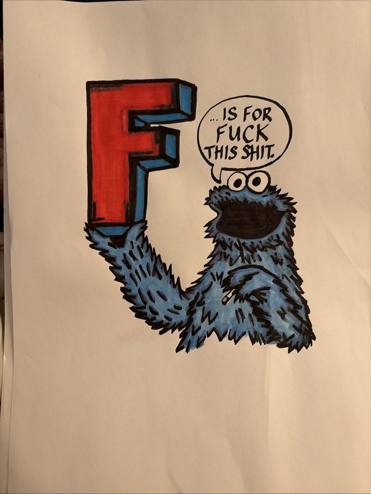 Hand Drawn Cookie Monster Alphabet Letter Cookie