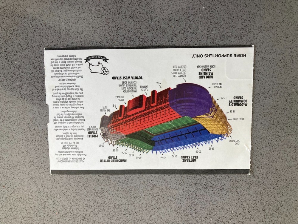 Derby County v Southampton 2000-01 Match Ticket