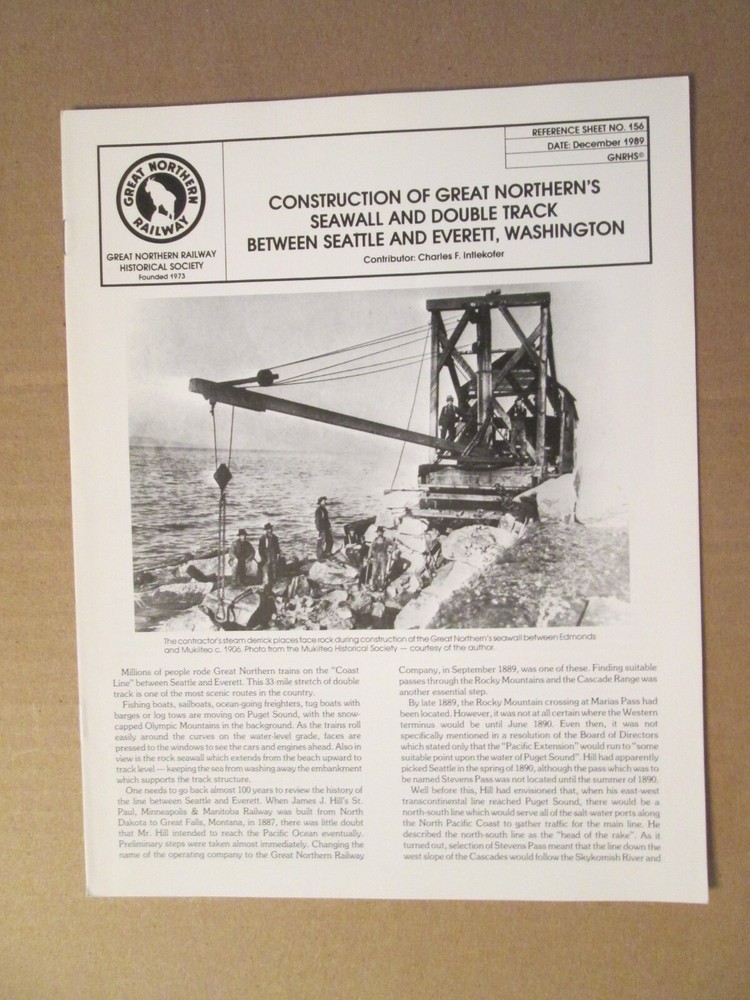 Great Northern Reference Sheet 156 Seawall & Double Track Seattle to Everett