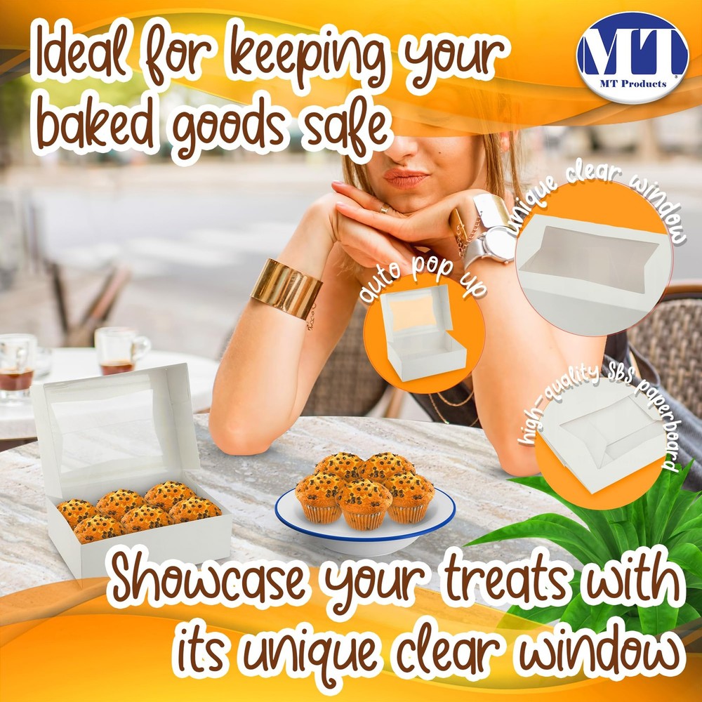 Cupcake Boxes 8" x 5.75" x 2.5" - Auto Pop-Up Bakery Boxes with Window (Pack ...