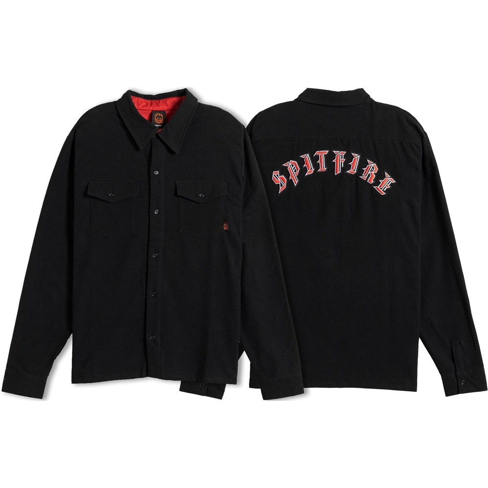 Spitfire Wheels Old E Embroidered Men's Long Sleeve Button Up Flannel - Medium