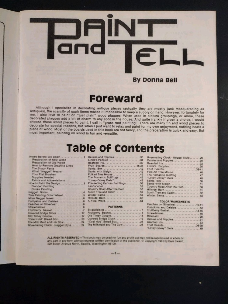 VTG Paint And Tell Tutorial Book How To By Donna Bell