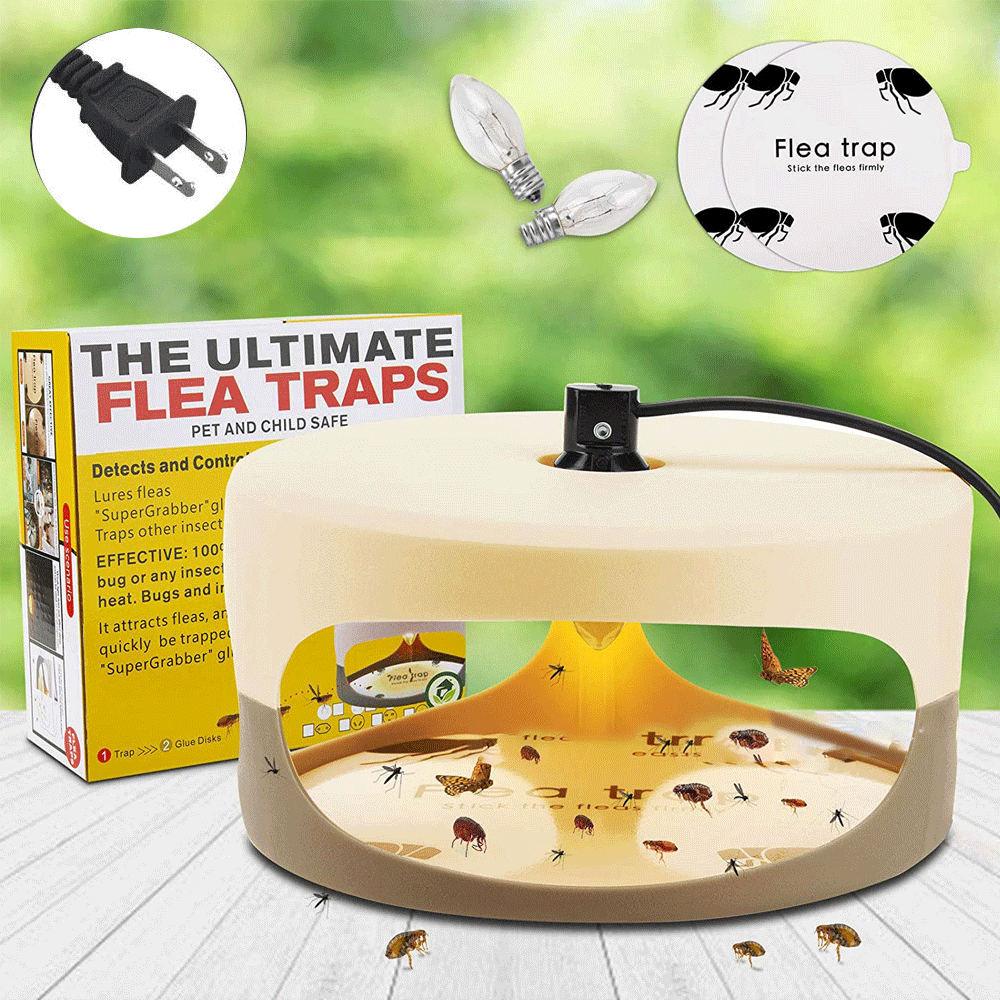 2 Pack Flea Traps with Sticky Disc Bulbs Flea Traps for Inside Your Home Safe