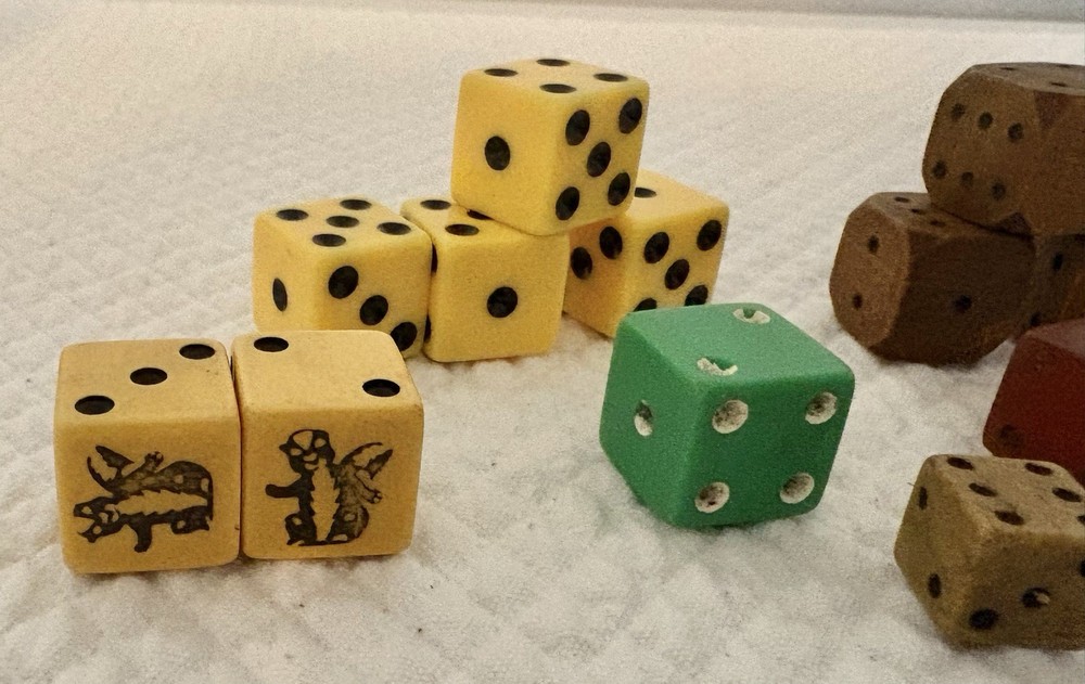 Dice Ashtray w/Antique Dice Lot