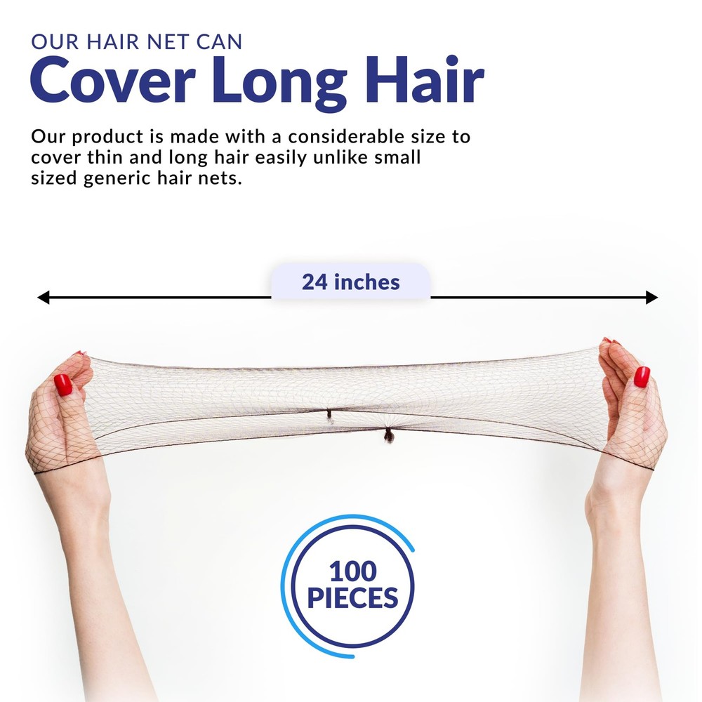 100 Pcs Brown Hair Nets 24 Invisible for Buns, Sleeping, Kitchen Use