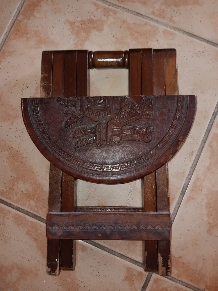 Vintage Peruvian Folding Stool Hand Tooled Leather