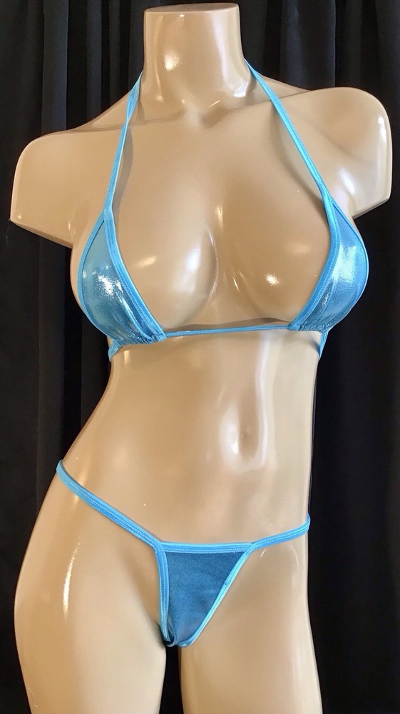 Exotic Dancer Stripper Rave Custom Micro Style Metallic Ocean Blue New