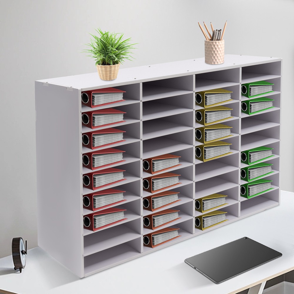 36-Compartment Literature Organizer, Durable Adjustable File Sorter, White