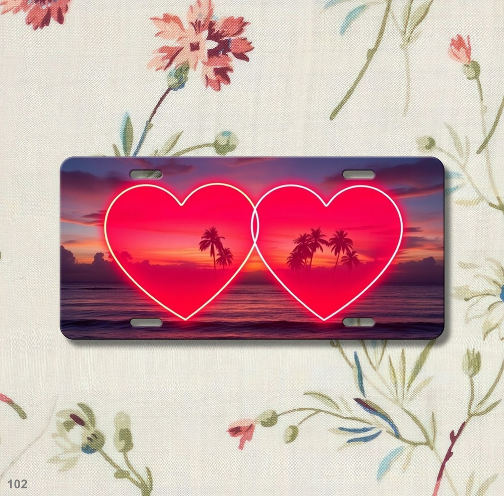 Custom Double Hearts Artwork Add Text License Plate Customizable Front Plate