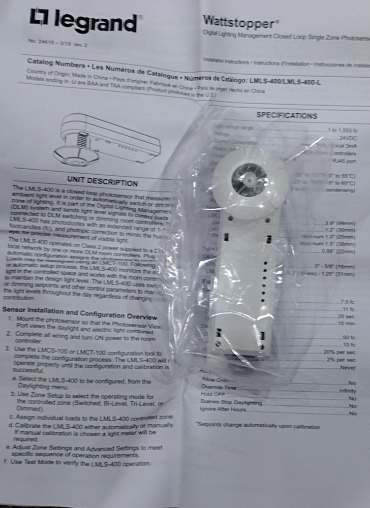 WAT / Wattstopper LMLS-400 Closed-Loop Single-Zone Photosensor
