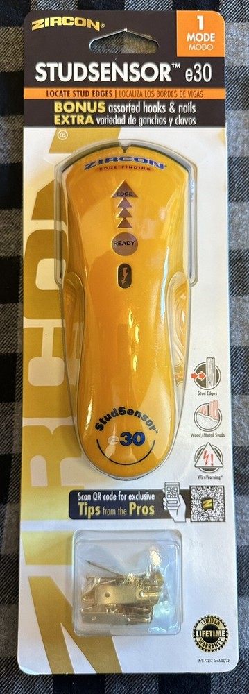 NEW - Zircon StudSensor e30 Stud Finder With Wire Warning + Bonus Hooks & Nails