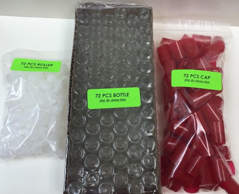 72 Bottles PLAIN 1/3 oz 10ml Clear Glass Roll on With Cap & Roller