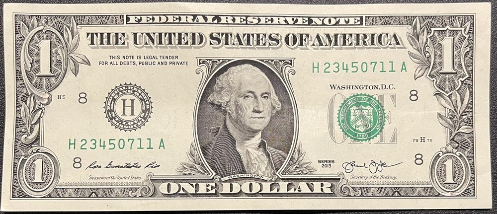 2013 $1 Dollar Bill - Offset Printing Front To Back Wet Ink Transfer Error