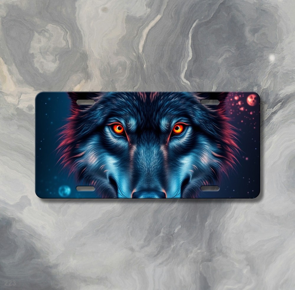 Hyperrealistic Wolf License Plate Your Text Universal Fit Plate Unique Gift