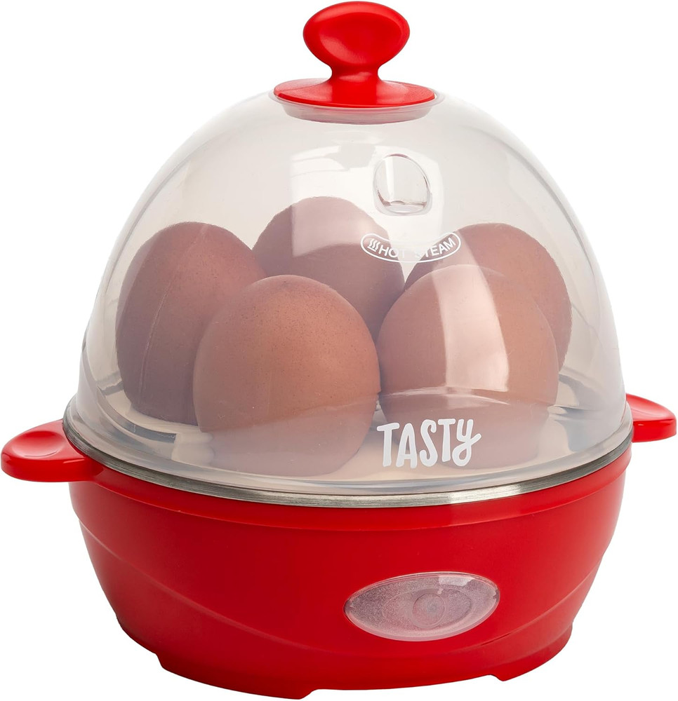 Mini Rapid Egg Cooker 5-Egg Capacity, Auto Shut Off, Red Color