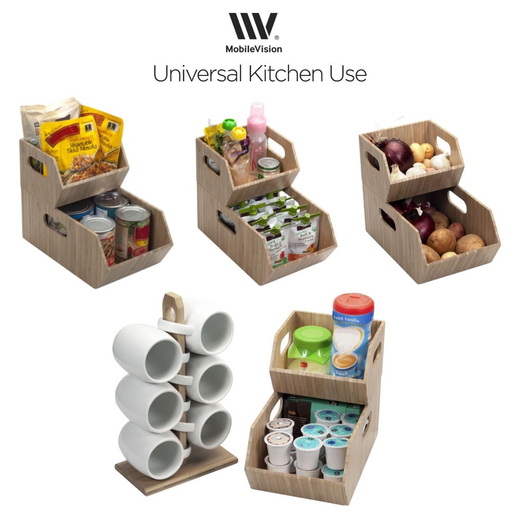 Bamboo Storage Bins for Bathroom Cabinet Organizer, 2 PC Stackable Set, Holds...